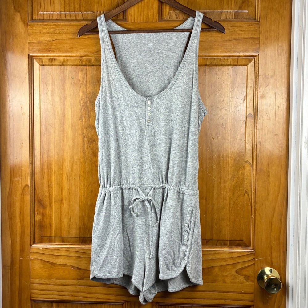 Love by Gap Womens Heather Gray Henley Sleeveless Romper Size M Drawstring Waist